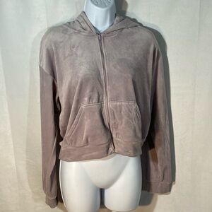 17-10 HM purple velour hooded cropped zip up hoodie jacket L